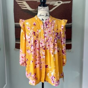 NWT Nanette Lepore Ruffle Pintuck Top in Mango Mojito Floral